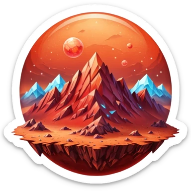 crystal mars planet, surface covered in glowing crystals mountains and dust sticker