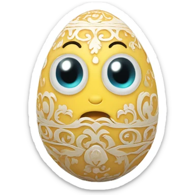 an open egg with intricate ornaments on the shell. Inside the egg, a tiny, adorable [тварина] with a gentle and curious expression gazes out with eyes that sparkle with wonder and discovery. sticker