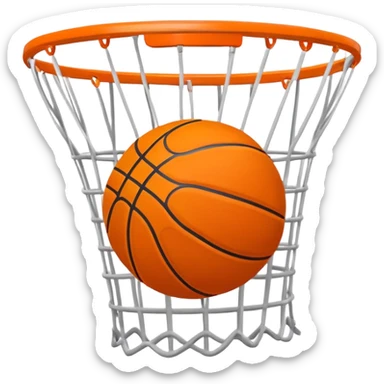 Basketball swishing through net, minimal design with just essential details, iOS emoji style sticker