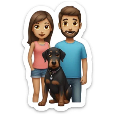 A boy with beard and with a beautiful girl with a boy Doberman dog sticker