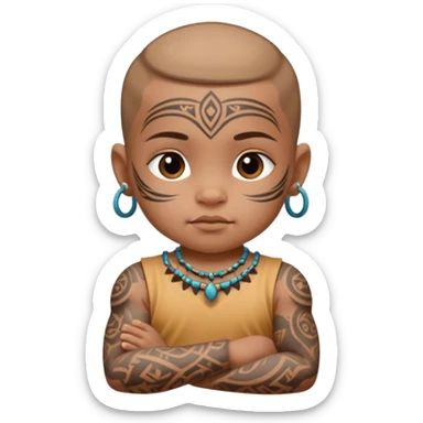 tatooed baby on neck and face, tribal ancient, half body sticker