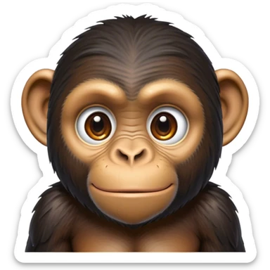 Cinematic Noble Chimpanzee Portrait Emoji, Poised and wise, with a lean, agile build adorned with textured fur and deep, thoughtful eyes, Simplified yet sharp and sophisticated features, highly detailed, glowing with a soft, contemplative glow, high shine, intelligent and vigilant, stylized with an air of primate regality, focused and attentive, soft glowing outline, capturing the essence of a watchful guardian that feels as though it could step out of the screen with effortless authority! sticker