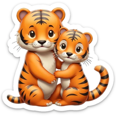 tiger and little otter in love sticker