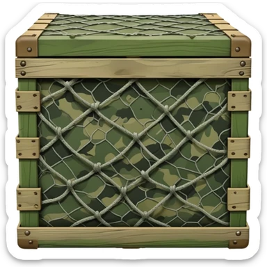 military green wooden boxes covered with camouflage net sticker