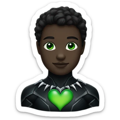 make an emoji of a black panther with green eyes, with a green heart sticker
