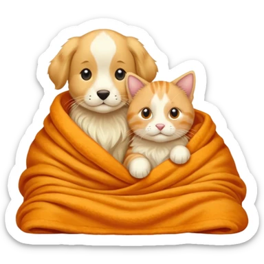 An Orange cat and an English cream retriever in a blanket  sticker