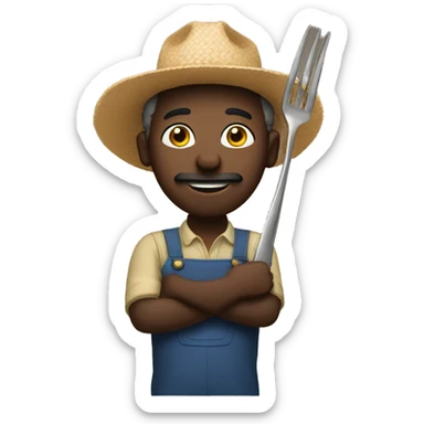 a black farmer with long fork sticker