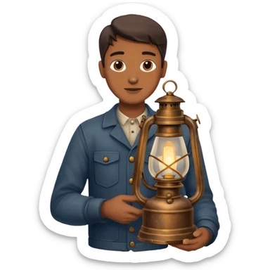 holding vintage gas lamp sticker