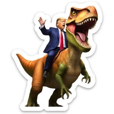 Trump riding a t-rex sticker