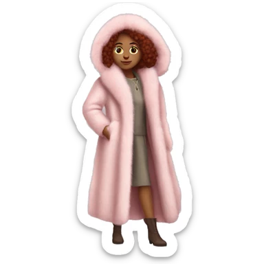Burgundy haired girl wearing Pale pink full length fur coat sticker