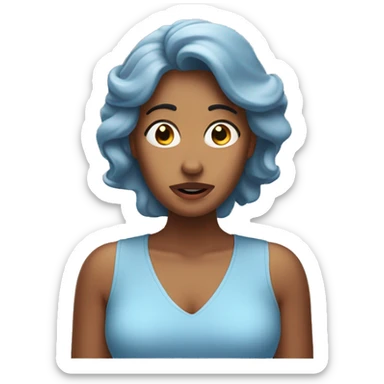 create a brown woman wearing a light blue top with her hands in the side of face being extreanly surprised  sticker