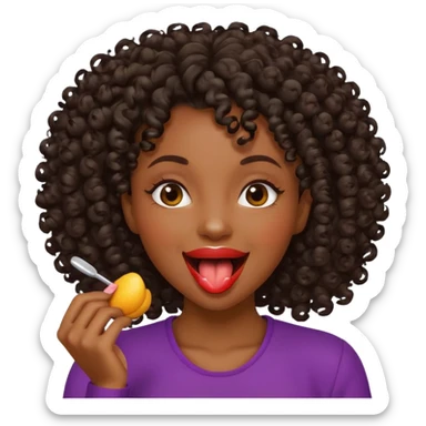uma mulher negra com cachos com cara de safada mordendo a língua  sticker