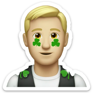 white man with four leaf clover sticker