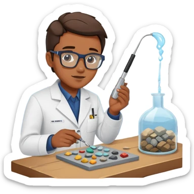 Marine geologist examining rock samples on deck of research vessel sticker