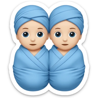 Twin swaddled babies in blue sticker