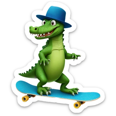 Crocodile with a blue hat on a skateboard sticker