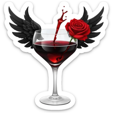 🍸+🍹🖤+🌹 (the liquid is black and one glass with black fallen angel wings)  sticker