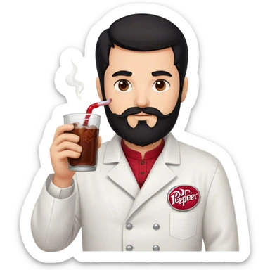 Schwarze Haare, Braune Augen, Koch mit Kochjacke, Vollbart, Seitenscheitel, Trinkt gerne DR Pepper  sticker