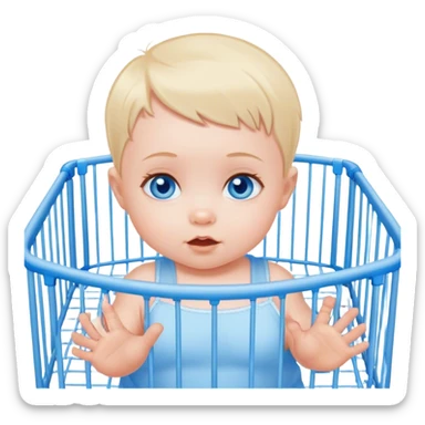Blue-eyed baby girl with short hair in playpen  sticker