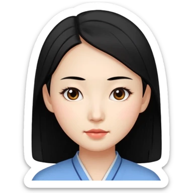 Chinese woman emoji, simple facial features, black hair, neutral expression sticker