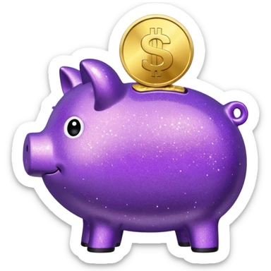 money in a glitter purple piggy bank sticker