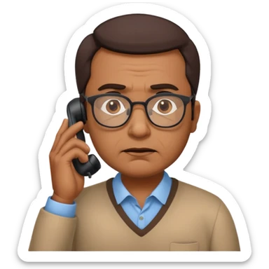 generate an indian dad, talking on call. looking upset sticker