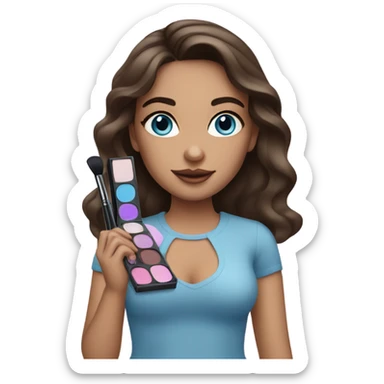 Brunett white girl with blue eyes and makeup kit sticker