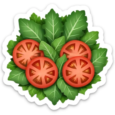 Minimalistic flat vector icon, iOS style, thin black contour on white background. Plate filled with leafy greens and tomato slices. Clean, no text, no shadows sticker