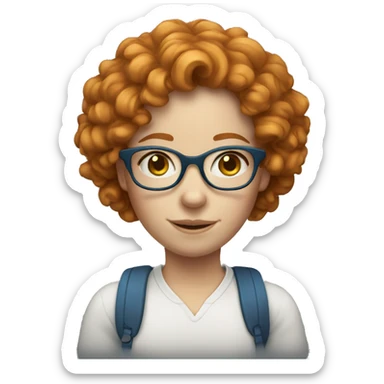 Ginger woman curly hair blue eyes glasses pale sticker