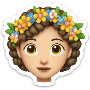 a brunette girl with a braid in a Ukrainian embroidered shirt and a wreath of flowers on her head sticker