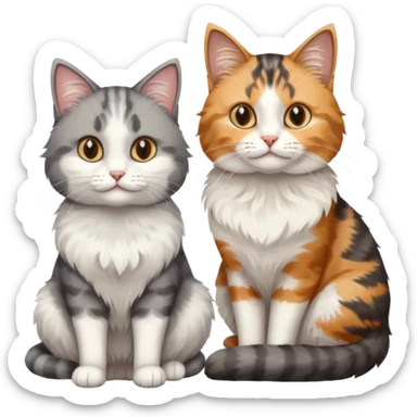 a realistic looking very fluffy grey and white cat sitting next to another cat sticker