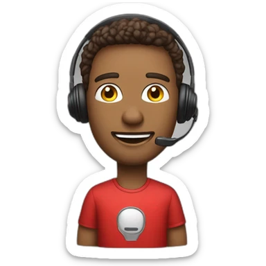 customer service bold man with headset X emoji too hot with red t-shirt sticker