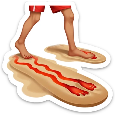 bare foot stepping on extremely hot beach sand with red pain marks and steam rising from the sand sticker