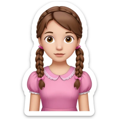 a girl with brown hair in pigtails, pink dress sticker