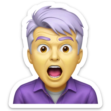 Rick Astley with yellow killer face that has his mouth wide open screaming he has purple cheeks and no eyes and the background is gray along with Rick Astley but he’s light gray sticker