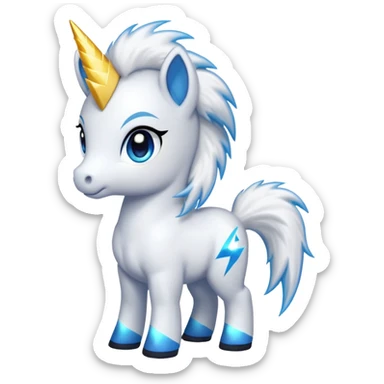 small chibi pony with Pokémon-like features, lightning bolt tail, bright colors sticker