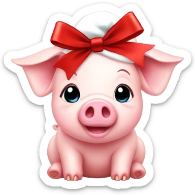 cute baby pig with a christmas bow sticker