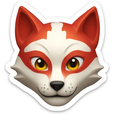 red kitsune mask, slight smile sticker