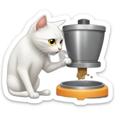 A cat fighting with a pet feeder machine sticker
