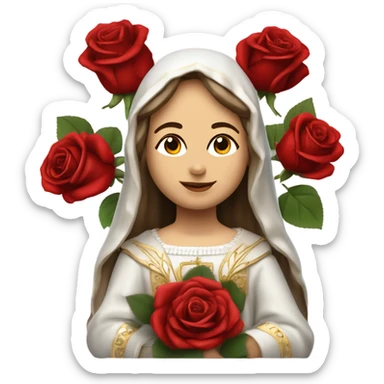 Sainte Terese of Lisieux avec bouquet de Roses rouges vrai visage de Sainte Thérèse de Lisieux française vue de 3/4 sticker