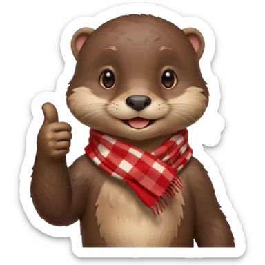 a cute otter smiling and giving thumbs up, wearing red Checkered Triangle scarf sticker