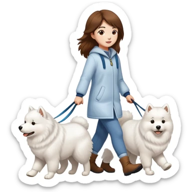 Brown-haired girl walks a Samoyed sticker