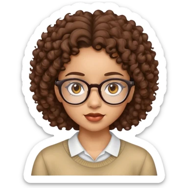 lightskin girl with glasses with brown curly hair sticker
