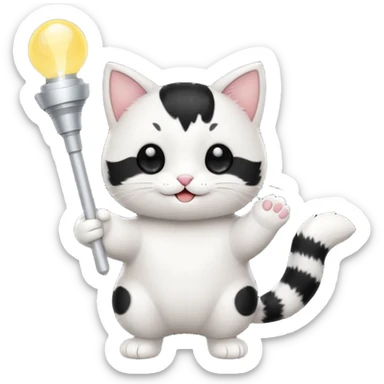 chibi cute tuxedo cat waving holding a light stick sticker
