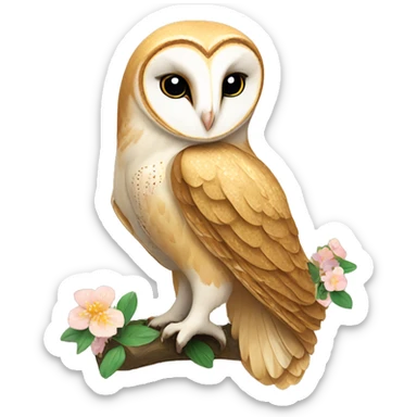 Golden barn owl with floral pattern on wings  sticker