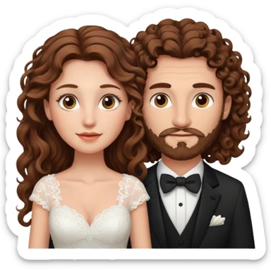 wedding couple woman with brown hair and eyes man with long curly hair and facial hair sticker