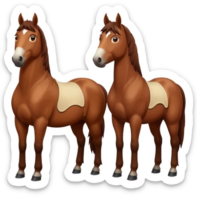 create an emoji of two horses one chestnut one a dark brown make them stand next to each other and look at each other  sticker