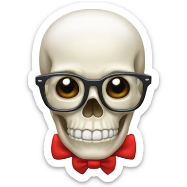 Generate a Skull wearing clear Glasses and a red Bowtie on chest sticker