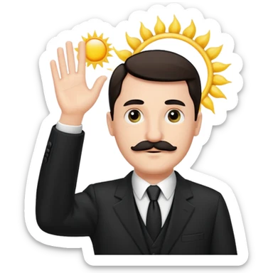 Adolf h , wearing suit and mustache small. Raising his hand to sun sticker