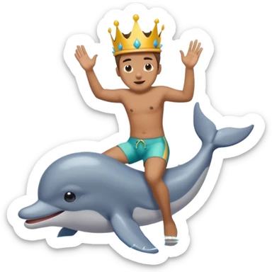 Man riding dolphin in lake with poop king on his head sticker